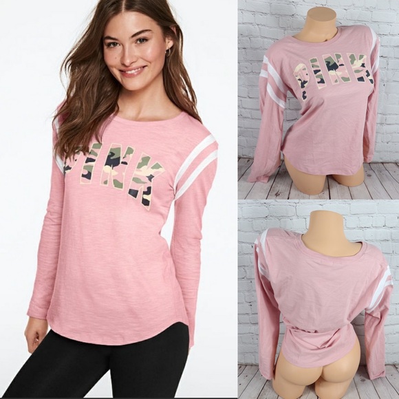 PINK Victoria's Secret Tops - VS PINK Camp Logo Long Sleeve football Tee Shirt